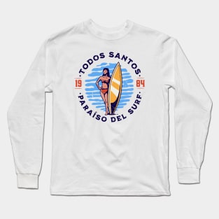 Vintage Todos Santos, Mexico Surfer's Paradise // Retro Surfing 1980s Badge B Long Sleeve T-Shirt